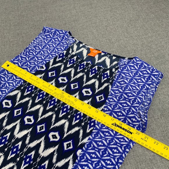 Joe Fresh Geometric Shift Dress Medium Blue Black & White Lightweight Belt Loops - Picture 11 of 14